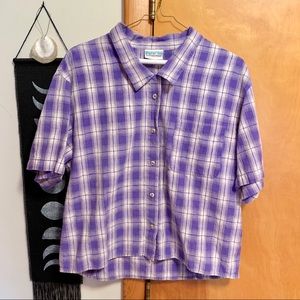 Patagonia purple plaid button down shirt